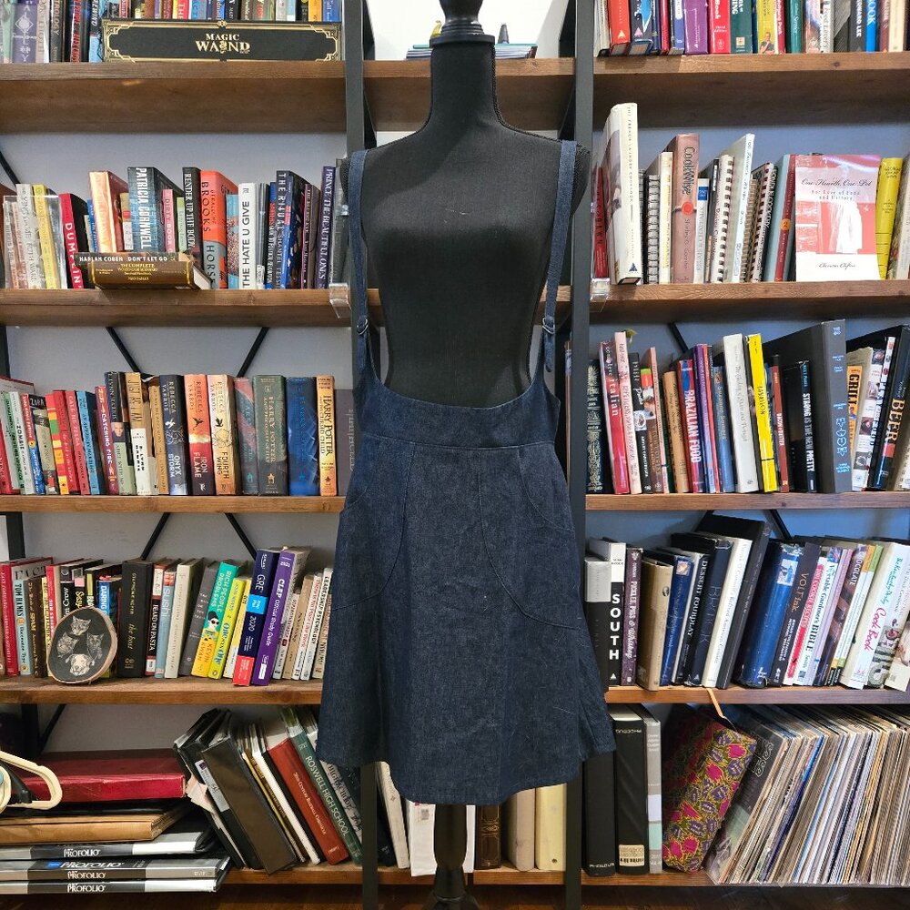 Made to Order- Blue denim suspender skirt